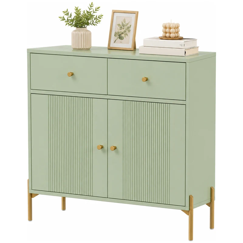 HOMCOM Modern Sideboard, Sideboard Storage Cabinet with 2 Drawers and Adjustable Shelf for Living Room, Light Green