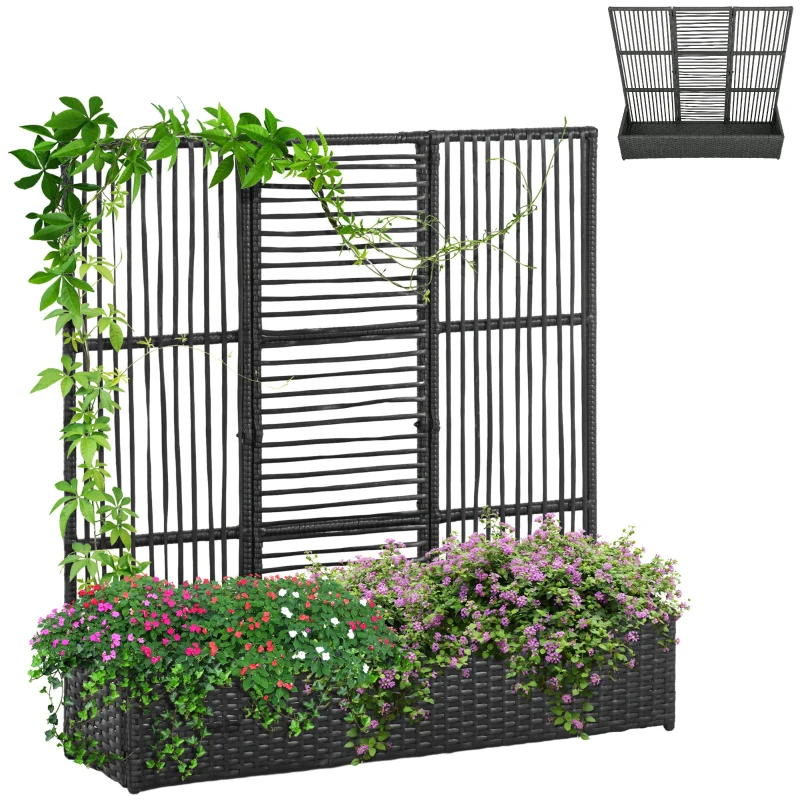 Outsunny Blumenkasten mit Spalier, wetterfest, Polyrattan, 103 x 29 x 103 cm, Schwarz