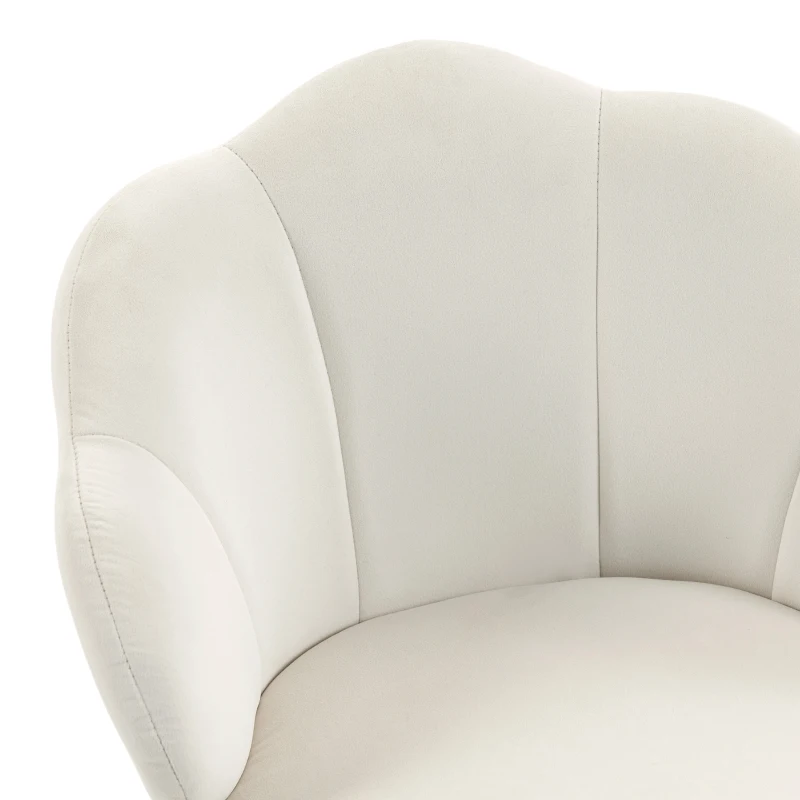 HOMCOM Chaise Bureau en Velours, Chaise Coiffeuse avec Dossier en Pétale, Hauteur Réglable, Fonction Bascule, Crème
