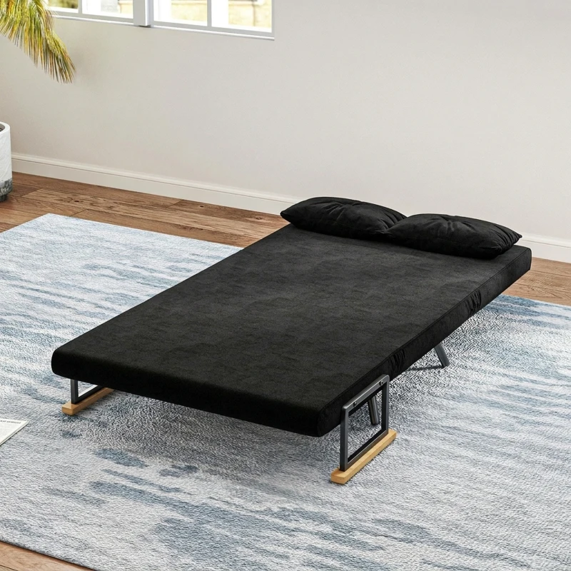 HOMCOM Schlafsofa 2er-Sofa Samtsofa, Schlaffunktion, inkl. 2 Kissen, Samtoptik, Schwarz