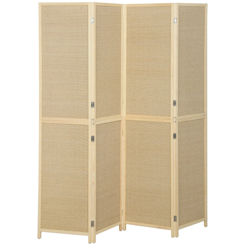 HOMCOM Paravan interior din bambus 4 panouri 180x180cm, separator de cameră pliabil și portabil, stil boem, lemn natural