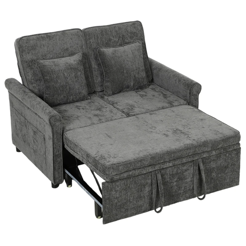 HOMCOM 2 Seater Sofa Bed 3-in-1 Convertible Chenille Pull Out Sleeper Sofa with 5-Position Adjustable Backrest, Grey