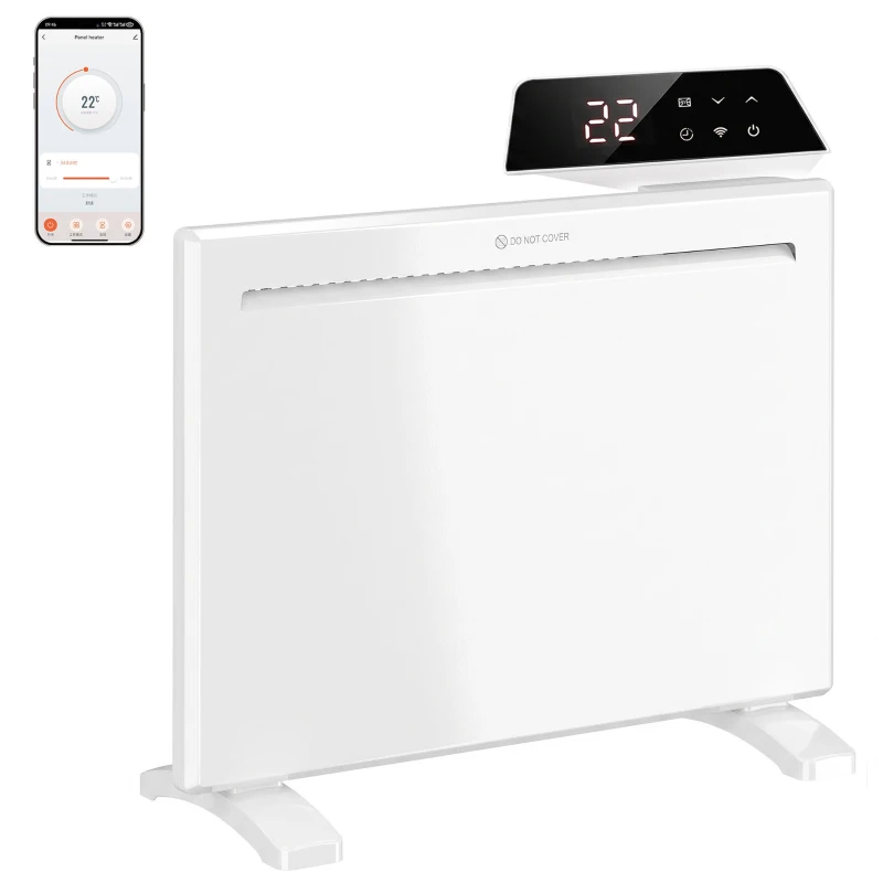 HOMCOM Smart Panel Heater Wall Mounted/Freestanding, Electric Heater with Weekly Timer, Open Window & Anti-Frost, 1000W, White