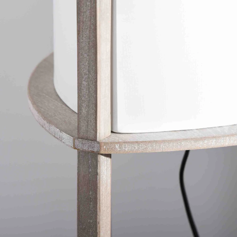 HOMCOM Lámpara de Pie de Madera con 3 Estantes Pantalla PVC Interruptor de Pie Estilo Moderno para Dormitorio Sala de Estar Salón Estudio 32x32x150 cm Roble Gris y Blanco