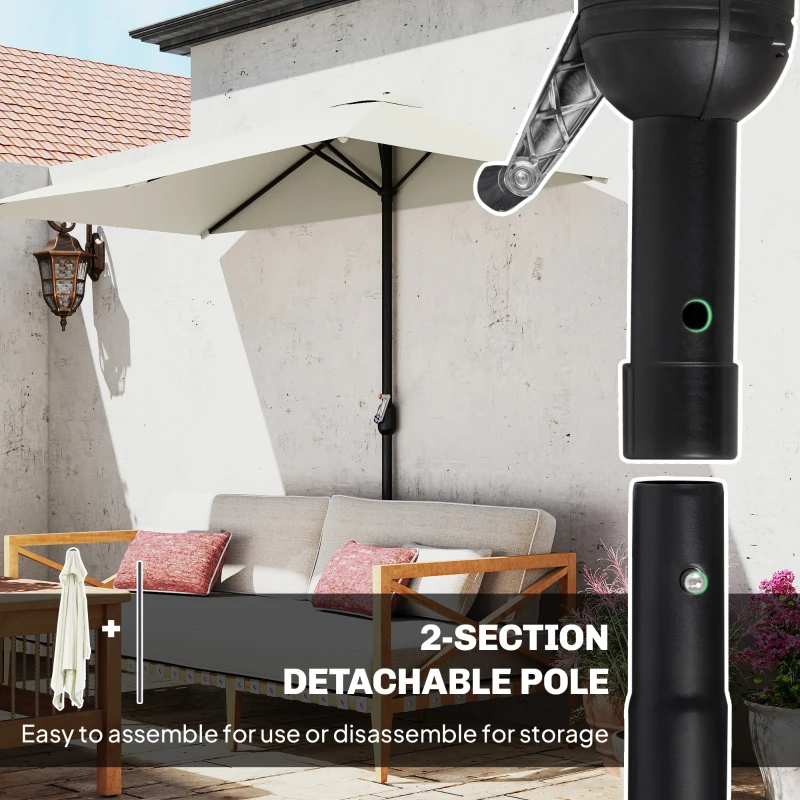 Outsunny Balcony Half Parasol Semi Round Umbrella Patio Crank Handle (2.3 m, Beige)- NO BASE INCLUDED