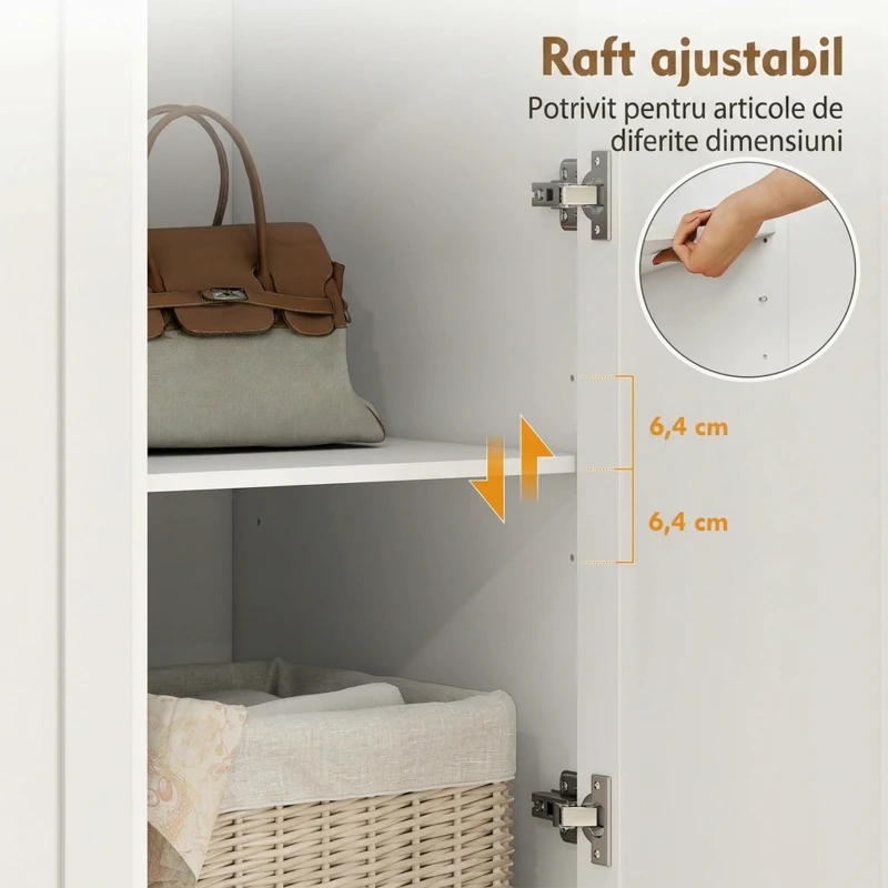 HOMCOM Dulap Modern cu Bară pentru Umerașe, 3 Sertare și Raft Reglabil, Alb