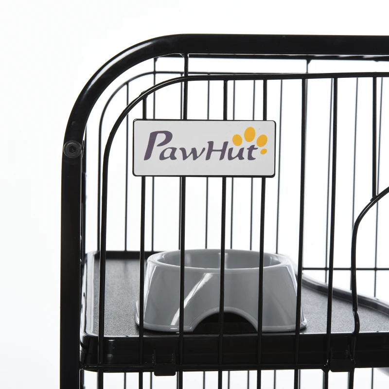 PawHut Knaagdierkooi 3-laagse kooi voor kleine dieren, voerbak, waterfles, rolbaar