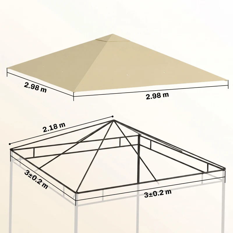 Outsunny 3 x 3(m) Gazebo Canopy Replacement Cover, Garden Gazebo Roof Replacement with Drain Holes, Water Resistant PVC Coating, 370g/㎡, UPF30+, TOP COVER ONLY, Beige
