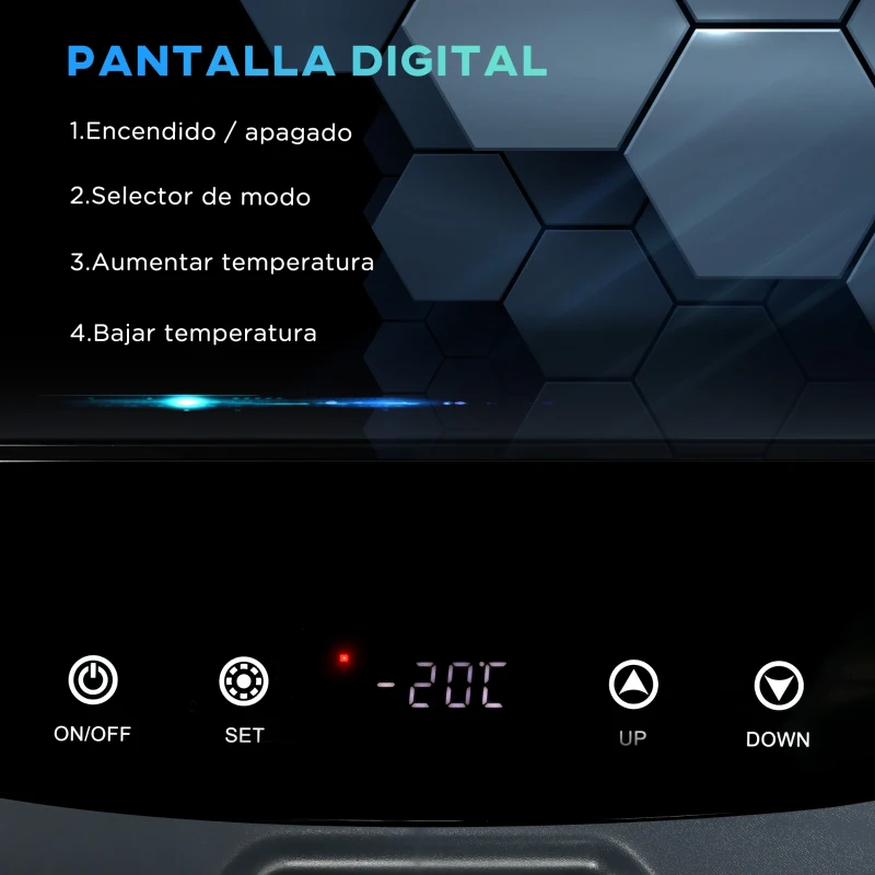 HOMCOM Nevera Portátil Compresor Mini Frigorífico 24L 12V/24V CC de 20℃ a -18℃ con Pantalla LED Táctil y Luz Eléctrica Refrigerador de Coche para Hogar Camping Viajes Automóvil 58x36,4x34,5 cm Gris