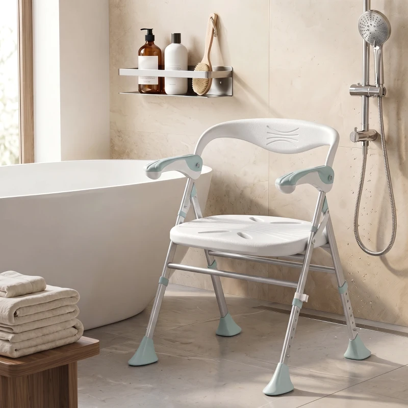 HOMCOM Sedia Doccia Pieghevole con Braccioli Ribaltabili, Sgabello Regolabile in Altezza, Senza Attrezzi, 136 kg