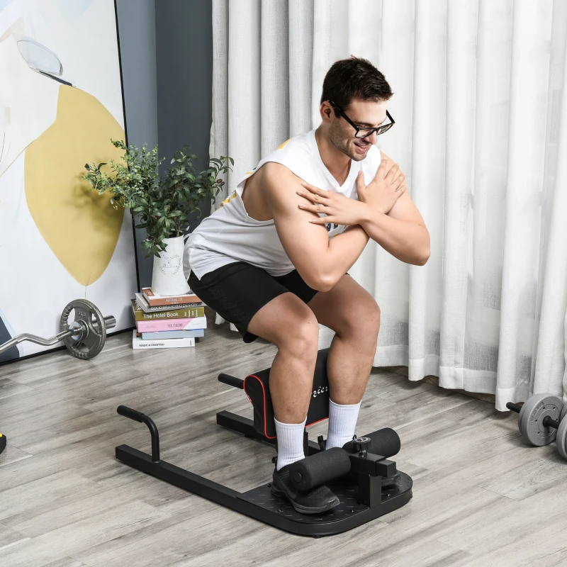 HOMCOM 3-en-1 Máquina Equipo de Sentadilla para Ejercicios Abdominales Tablero Supino Multifuncional Máquina de Piernas Ayuda en Cuclillas Negro