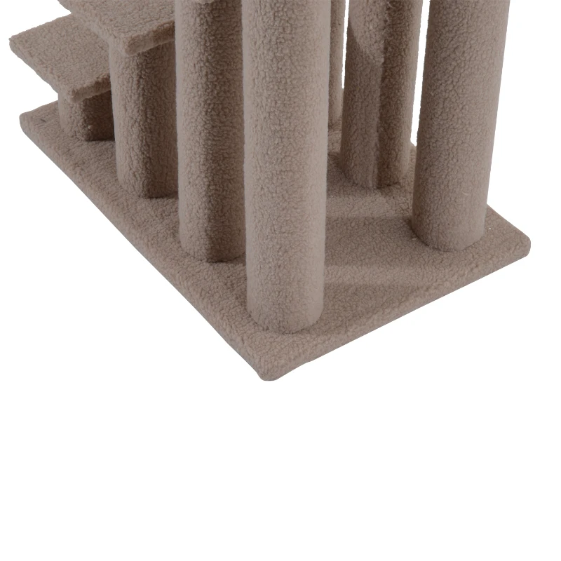 PawHut Escalera de Mascota Escalón Gato con 4 Pasos de Felpa y Postes Cubierto de Felpa 63.5x43x60cm Marrón Claro