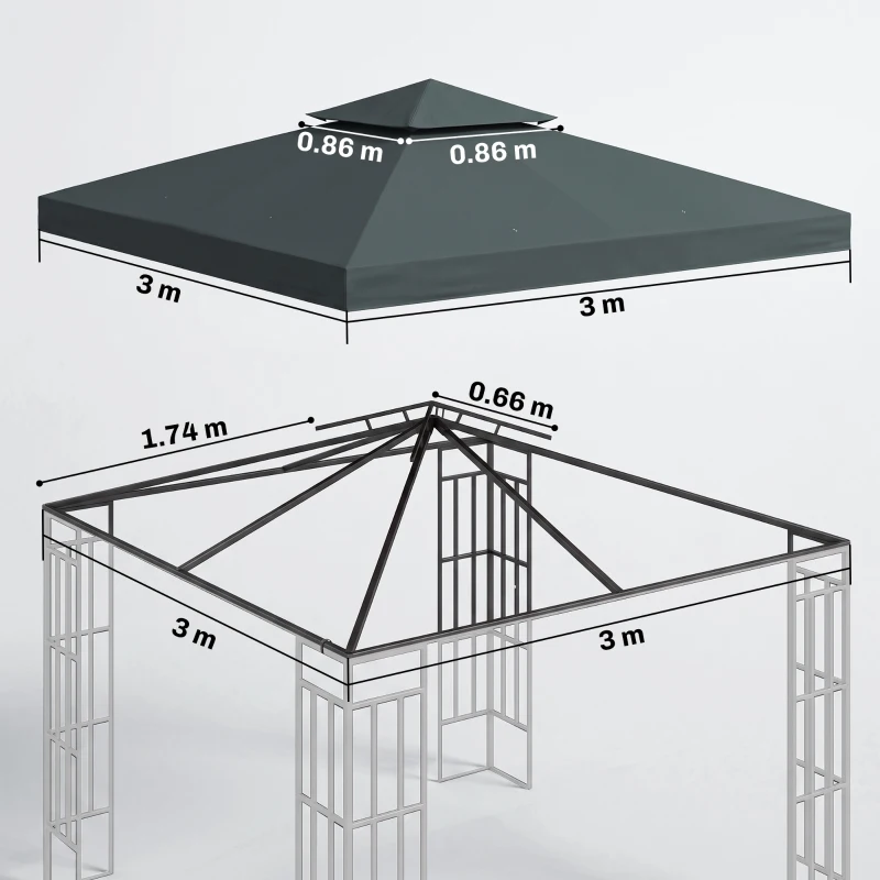 Outsunny Acoperiș de Schimb pentru Foișor 3x3m cu 2 Niveluri și Rezistent la Razele UV, Verde