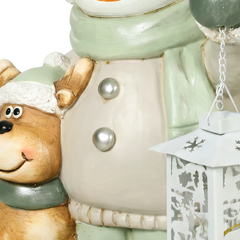 HOMCOM Sneeuwmanfiguur 43 cm van MgO met led-lantaarn en timer, voor entree en deuropening