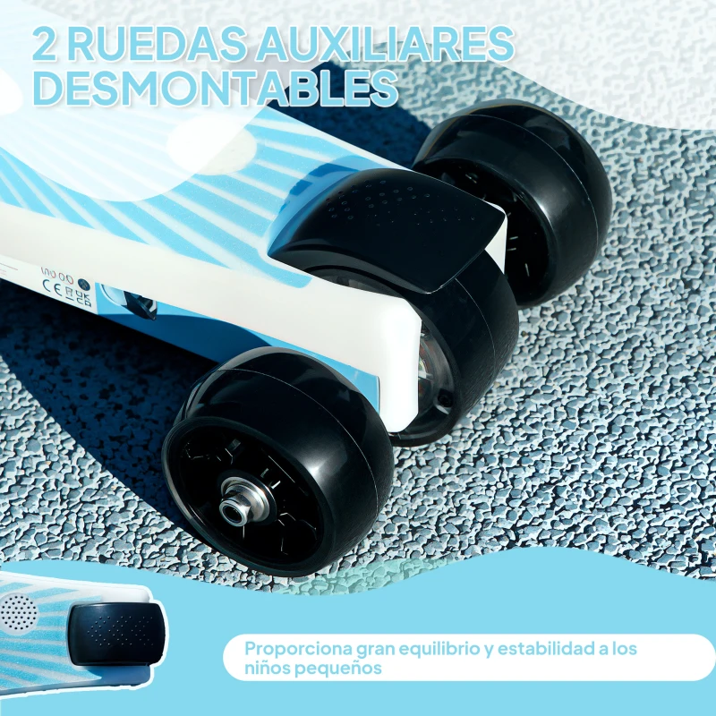 AIYAPLAY Patinete Eléctrico para Niños de 4 a 7 Años con Luces Ruedas Auxiliares y Freno de Pie Velocidad Máxima de 6 km/h Azul