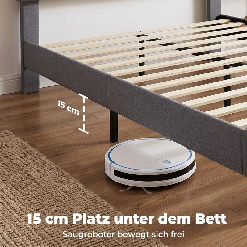 HOMCOM Bedframe 140 x 200 cm met verstelbaar hoofdbord, gestoffeerd bed in linnenlook met 12 latten