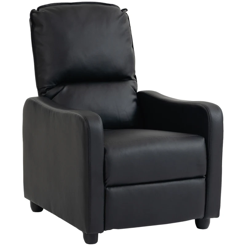HOMCOM Fotoliu Relax Reclinabil Manual 155° cu Suport pentru Picioare, din Piele Ecologică PU, pentru Living și Dormitor, 69x91x100 cm, Negru