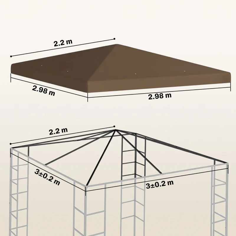 Outsunny Acoperire pentru Foișor de Grădină 3x3 m din Material Oxford 600D cu Orificii de Drenaj, Maro
