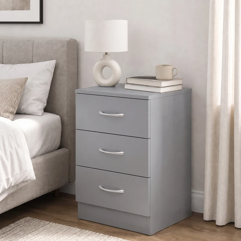 HOMCOM Three-Drawer Simple Bedside Table - Grey