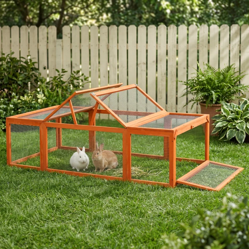 Pawhut Freilaufgehege für Kleintiere Aufklappbares Dach Tannenholz Orange