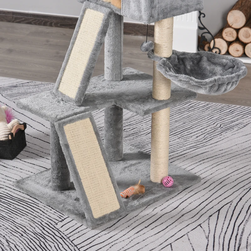 PawHut kattenkrabpaal met sisalpaal klimboom voor katten grijs