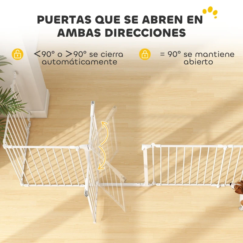 PawHut Barrera para Perros Plegable Valla para Mascotas de 8 Paneles Puerta con Cierre Doble para Escalera Pasillo Blanco