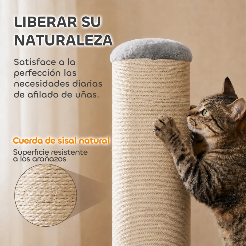 PawHut Poste Rascador para Gatos Altura 75,5 cm Rascador para Gatos Interior Base Estable y Cuerda de Sisal Natural Gris Claro