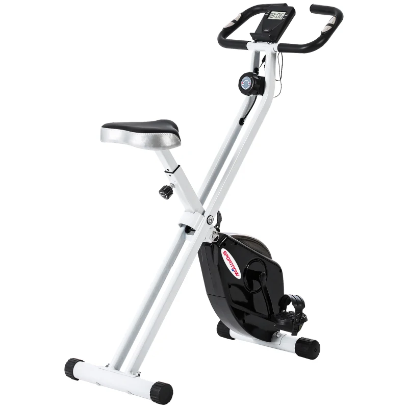 SPORTNOW Bicicletă fitness pliabilă magnetică, 8 niveluri, afișaj LCD, roți și șa reglabilă, negru(m-11)