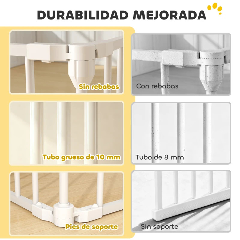 PawHut Barrera para Perros Plegable Valla para Mascotas de 8 Paneles Puerta con Cierre Doble para Escalera Pasillo Blanco