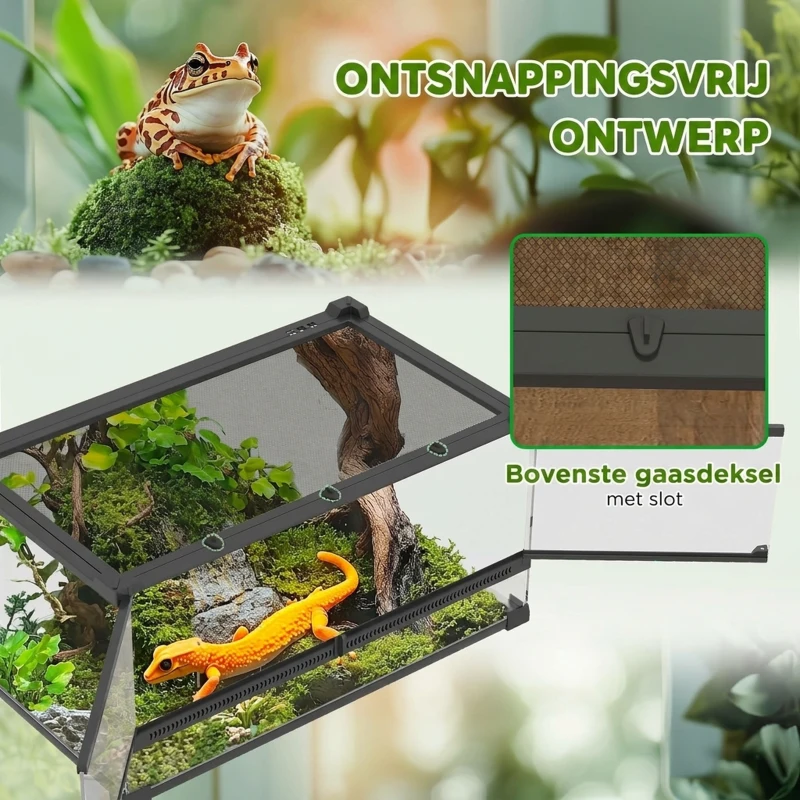 PawHut Glazen Terrarium voor Reptielen, verhoogde & waterdichte bodem, knopslot(m-5)