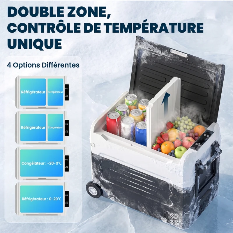 Outsunny Glacière Électrique Voiture Réfrigérateur Portable à Compression 50L -20 à 20 ℃ 300kg Double Zone 72,6x39x51,3cm Noir