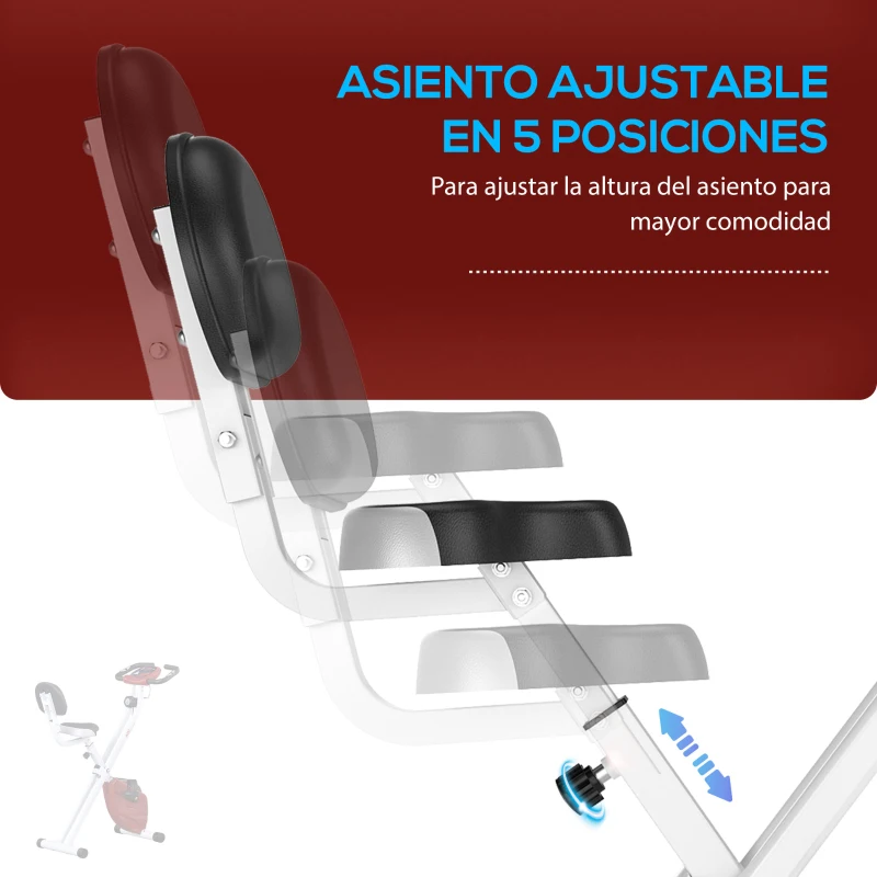 HOMCOM Bicicleta Estática Plegable con Resistencia Magnética Asiento con Altura Ajustable y Pulsómetro 43x97x109 cm Rojo