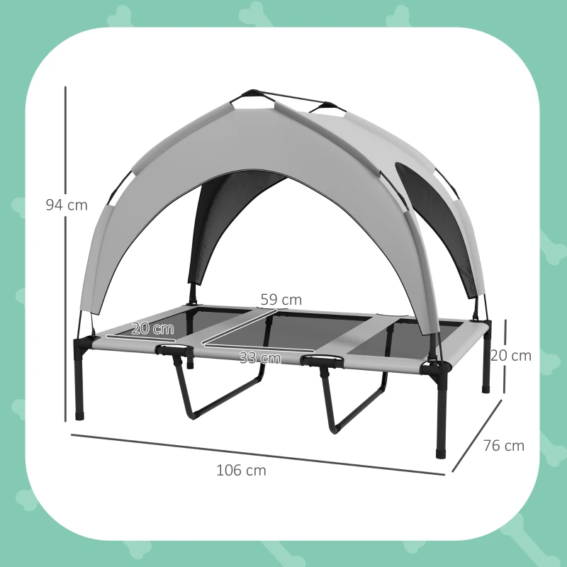 PawHut Cama para Perros Elevada con Toldo Marco de Acero y Bolsa de Transporte para Interior Exterior 106x76x94 cm Gris Claro