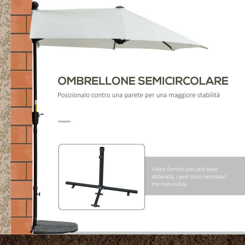 Outsunny Ombrellone Semicircolare con Manovella e Tettuccio Anti UV, 200x190x240 cm, Crema