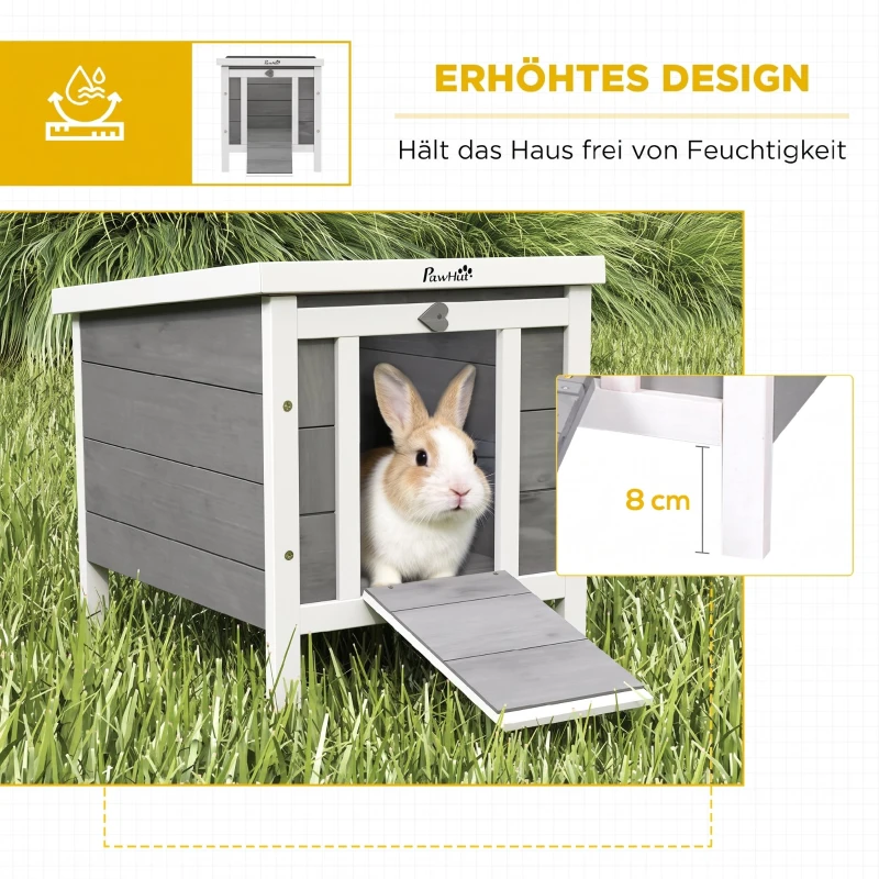 PawHut houten kleindierhok met helling, grijs