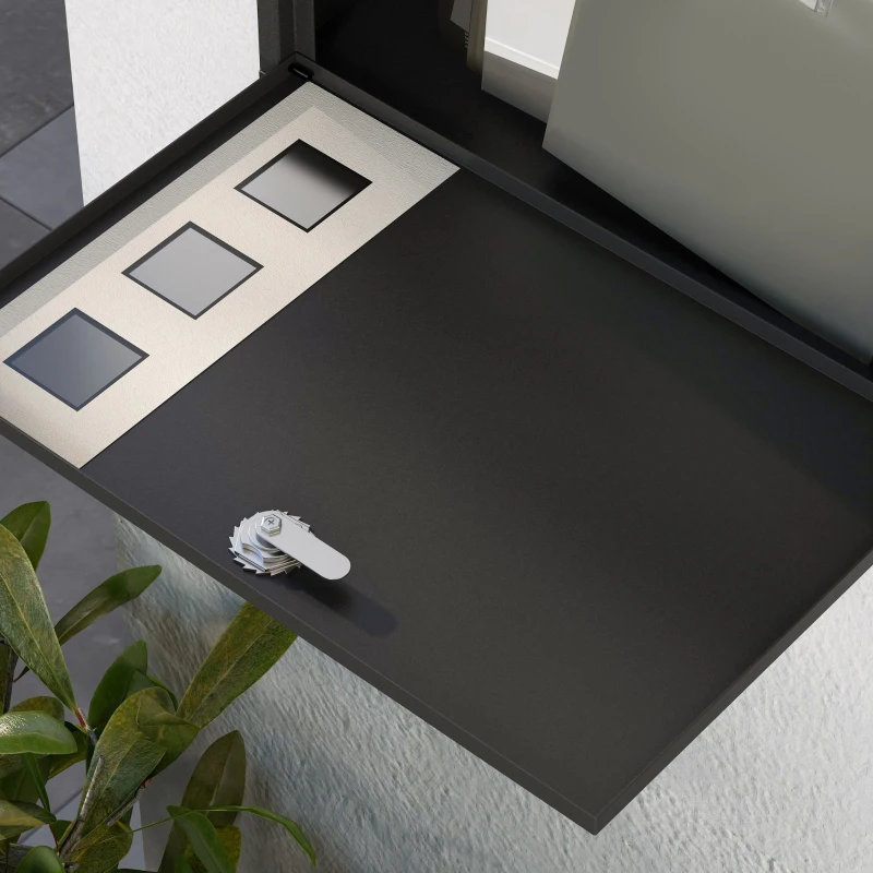 HOMCOM Cassetta Postale in Metallo con 2 Chiavi di Sicurezza, 3 Finestre e Foro di Drenaggio, 36.5x11.5x29 cm, Nera