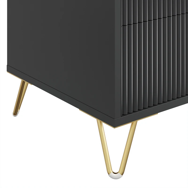 HOMCOM Modern 3-Drawer Dresser, Fluted Bedroom Dresser Chest of Drawers with Metal Legs and Steel Handles for Bedroom, Black