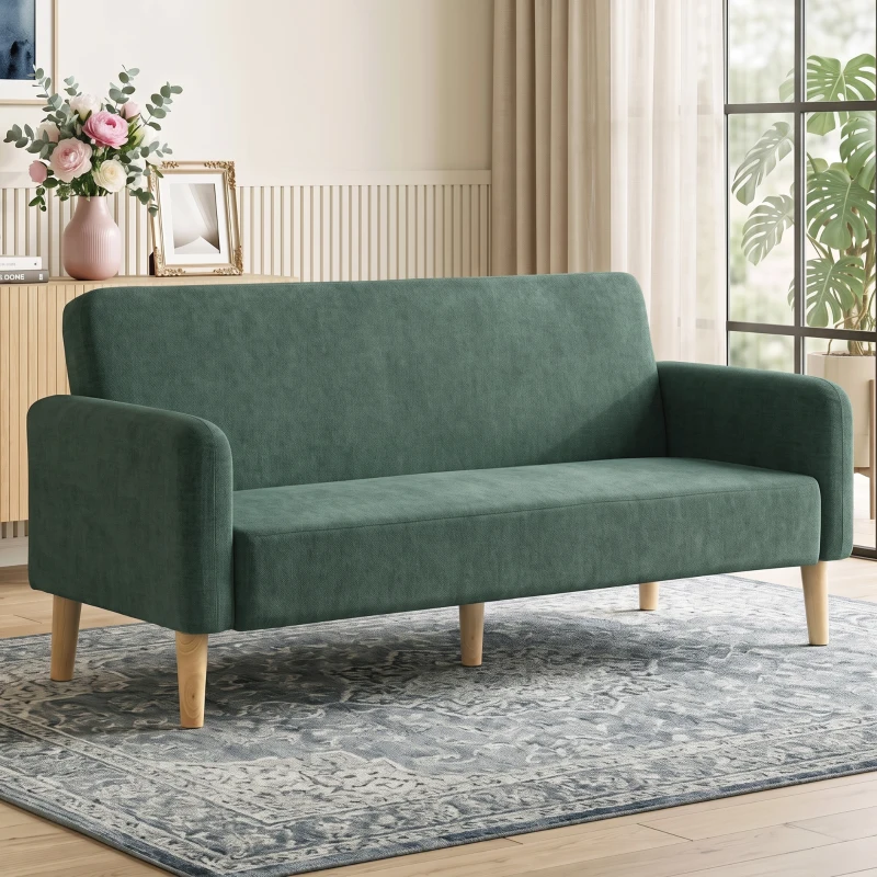 HOMCOM 2 Seater Sofa, Velvet Small Couch with 20cm Thick Padding, Wide and Deep Seat, Dark Green
