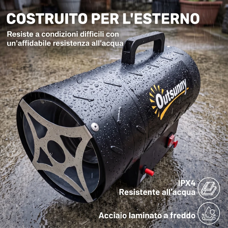 Outsunny Riscaldatore Industriale a Propano Portatile 15kW con Accensione Piezoelettrica, Nero