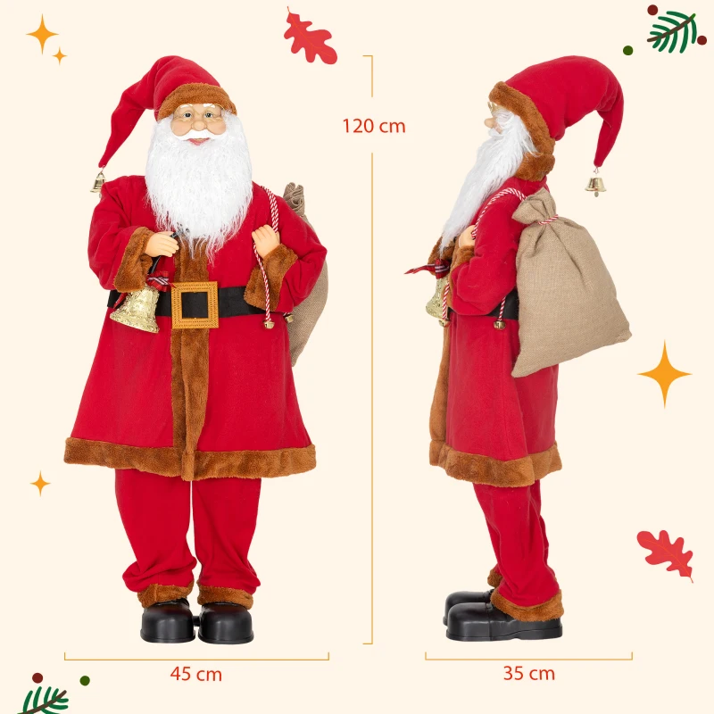 HOMCOM Weihnachtsmann 120 cm Nikolaus Figur mit Beweglichem Kopf und Armen, Glocke und Sack, Geräusch- und Berührungssensor