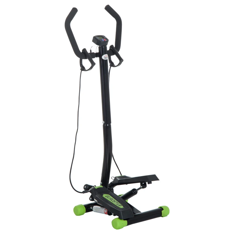 HOMCOM Máquina de Step Stepper Fitness con Manillar Pantalla LCD Cintas y Pedales Antideslizantes 40x32x125 cm Negro
