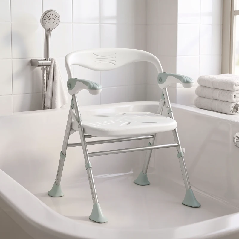 HOMCOM Foldable Shower Chair with Flip-Up Armrests, Shower Stool with Adjustable Height, Tool-Free Assembly, 136 kg