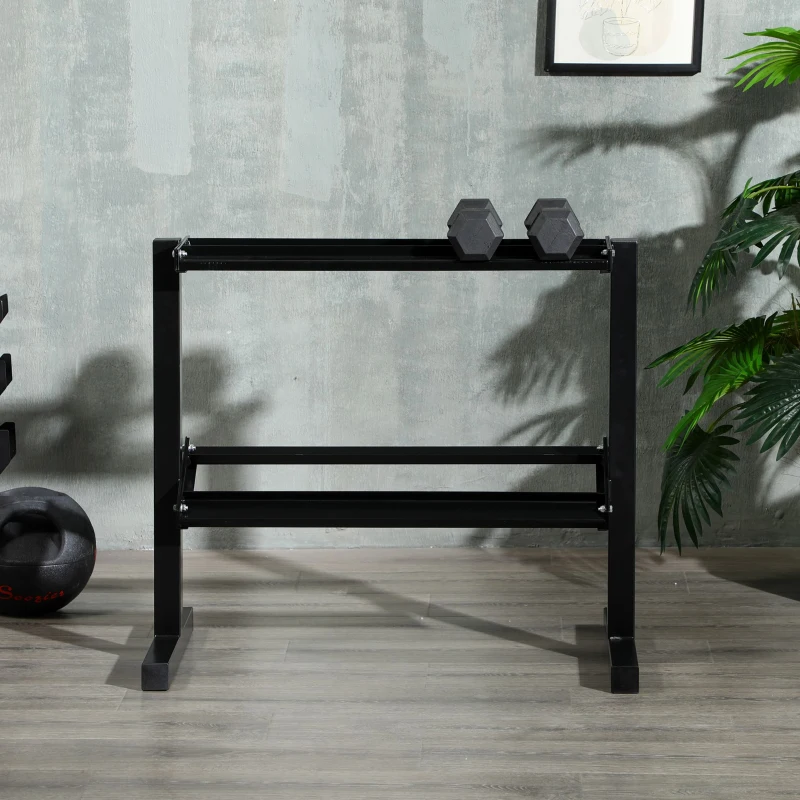 SPORTNOW Estante para Mancuernas de 2 Niveles Soporte de Almacenamiento para Mancuernas Acero Carga 270 kg 94x52,5x82 cm Negro