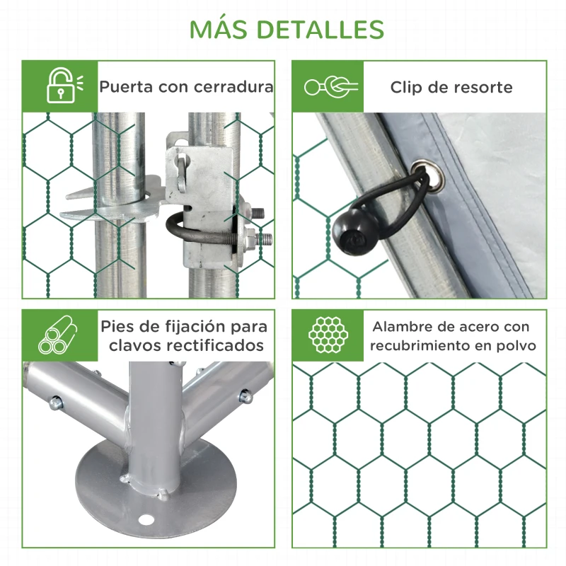 PawHut Gallinero de Exterior 2,8x3,8x1,95 m Gallinero Grande Cubierta de Tela Oxford y Corral de Metal Galvanizado Plata