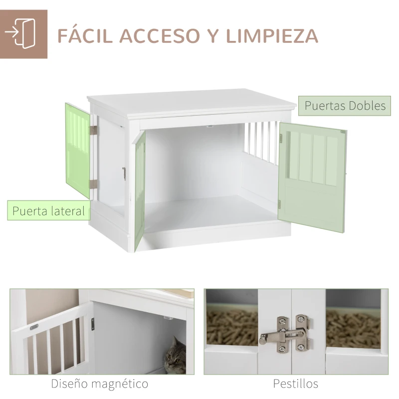 PawHut Jaula para Perros Pequeños Mesa Auxiliar Moderna con 3 Puertas Francés con Cierre Magnético 78x53x59,3 cm Blanco