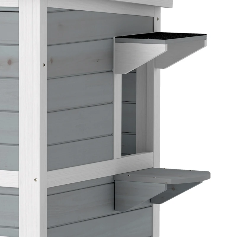 PawHut Maisonnette pour chats sur 2 étages en bois intérieur et extérieur toit rabattable 51 x 51 x 81,3 cm blanc et gris