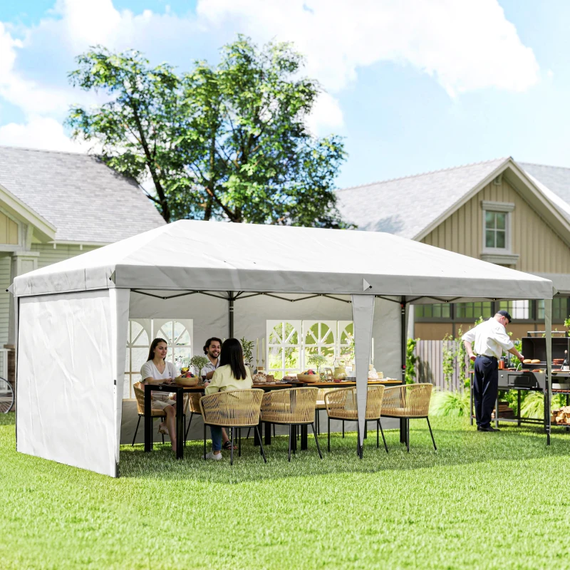 Outsunny Carpa Plegable 6x3 m Pop-up con 4 Laterales Desmontables Cenador de Jardín con 2 Ventanas y Bolsa de Transporte Blanco