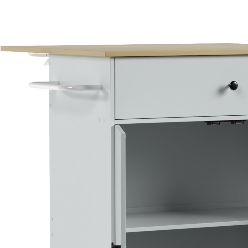 HOMCOM Kitchen Island with Drop Leaf, Rolling Kitchen Storage Trolley on Wheels with Drawer, Spice Rack and Towel Rack, Grey
