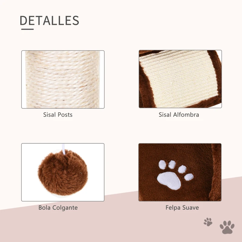 PawHut Árbol Rascador para Gatos Pequeños Torre para Gatos con Poste Giratorio con Bolas de Juego Plataforma 40x30x43 cm Marrón