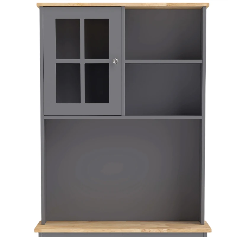 HOMCOM Kitchen Pantry, Buffet Hutch with 3 Storage Cabinets, 2 Open Shelves and Large Countertop for Kitchen, Grey